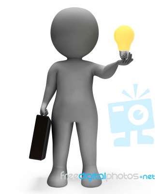 Businessman Lightbulb Shows Power Source And Character 3d Render… Stock Image