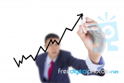 Businessman Look Up And Writing Graph Bar Growth Stock Photo