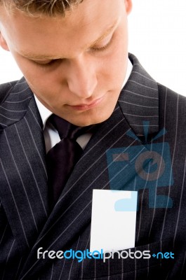 Businessman Looking Business Card Stock Photo