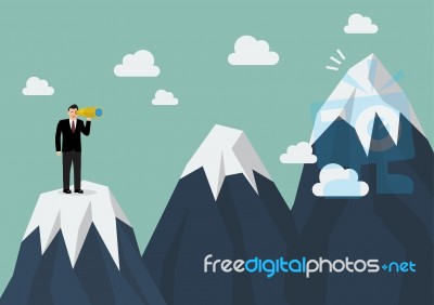 Businessman Looking For Mountain Peak Stock Image