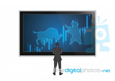 Businessman Looking Stock Graph Monitor Stock Image