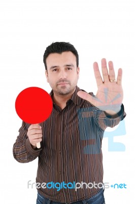 Businessman Making Stop Sign, Isolated On White Stock Photo