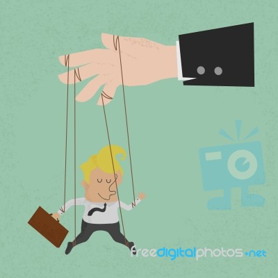 Businessman Marionette On Ropes Controlled Stock Image