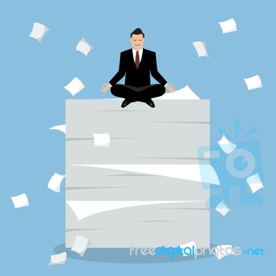 Businessman Meditating On A Lot Of Documents Stock Image