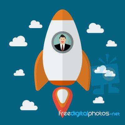 Businessman On A Rocket Stock Image