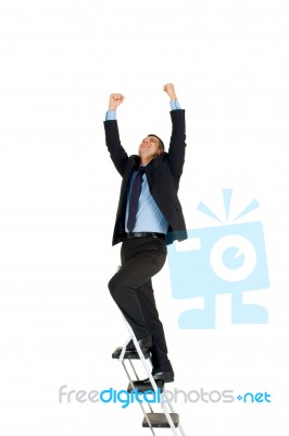 Businessman On Ladder Stock Photo