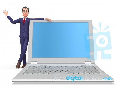 Businessman On Laptop Means Blank Space And Biz Stock Image