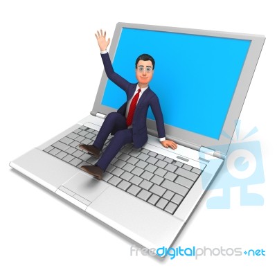 Businessman On Laptop Means World Wide Web And Biz Stock Image