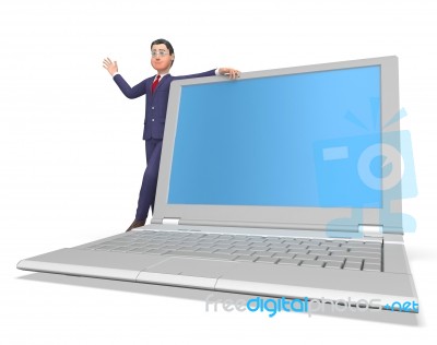 Businessman On Laptop Shows Blank Space And Biz Stock Image