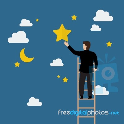 Businessman On The Ladder Trying To Catch The Star Stock Image