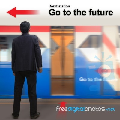 Businessman On The Sky Train Station Stock Photo