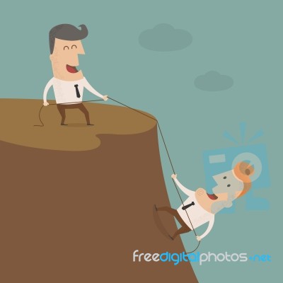 Businessman On The Top Of A Rock Helping An Other Businessman To… Stock Image