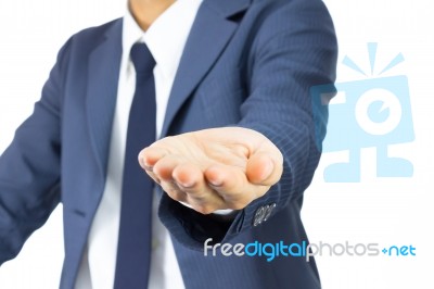 Businessman Open Palm Hand Gesture On Plump Style Stock Photo