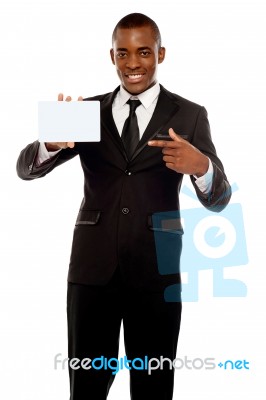 Businessman Pointing Blank Card Stock Photo