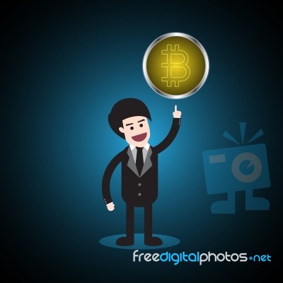 Businessman Pointing Cryptocurrency Bitcoin Stock Image