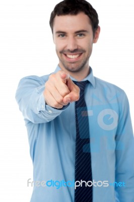 Businessman Pointing Towards Camera Stock Photo