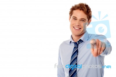 Businessman Pointing Towards Camera Stock Photo