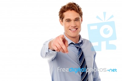 Businessman Pointing Towards Camera Stock Photo