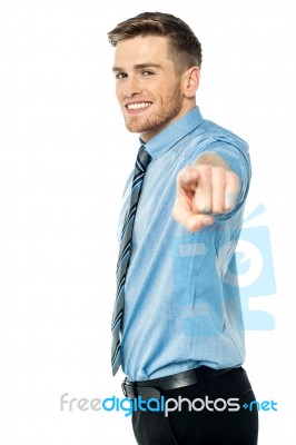 Businessman Pointing Towards Camera Stock Photo