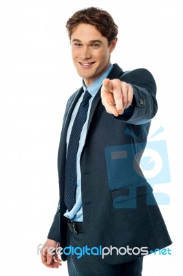 Businessman Pointing Towards Camera Stock Photo