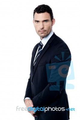 Businessman Posing In Clasped Hands Stock Photo