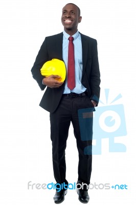 Businessman Posing With Construction Helmet Stock Photo