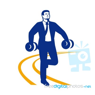 Businessman Power Walking Dumbbells Retro Stock Image