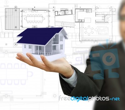 Businessman Present House Model Stock Photo