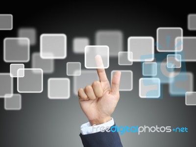 Businessman Press Touchscreen Stock Photo