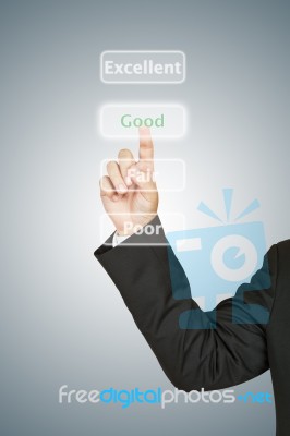 Businessman Pressing Good Button Stock Photo