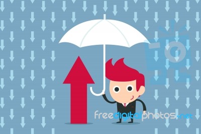 Businessman Protect Growing Arrow Stock Image