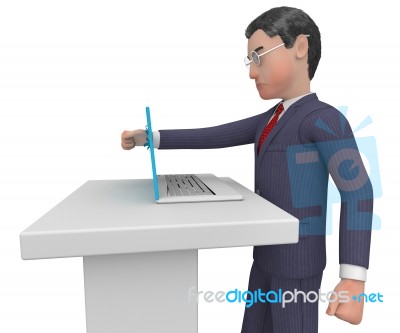 Businessman Punches Laptop Means Computer Commerce And Furious Stock Image