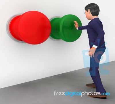 Businessman Pushes Button Shows Get Going And Activate Stock Image