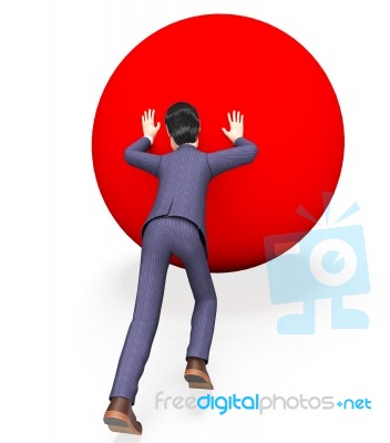 Businessman Pushing Ball Means Hard Times And Biz Stock Image