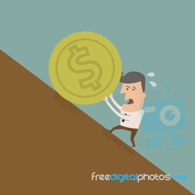 Businessman Pushing Coin Stock Image