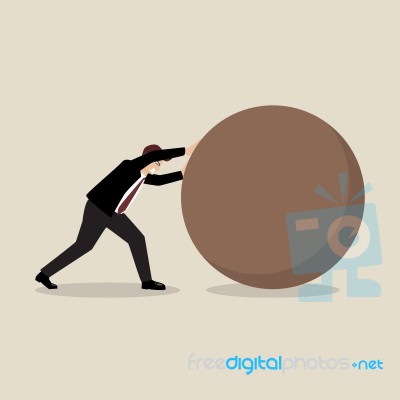 Businessman Pushing Huge Sphere Stock Image