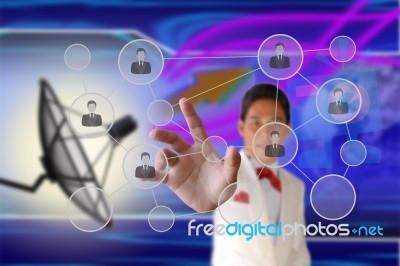 Businessman Pushing People Social Network Stock Photo