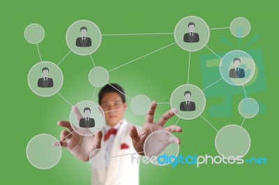 Businessman Pushing People Social Network Stock Photo