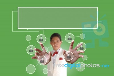 Businessman Pushing People Social Network Stock Photo