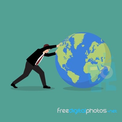 Businessman Pushing The World Forward Stock Image