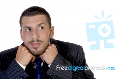 Businessman Putting His Chin In Hands Stock Photo