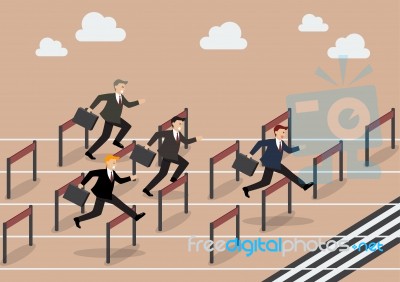 Businessman Race Hurdle Competition Stock Image