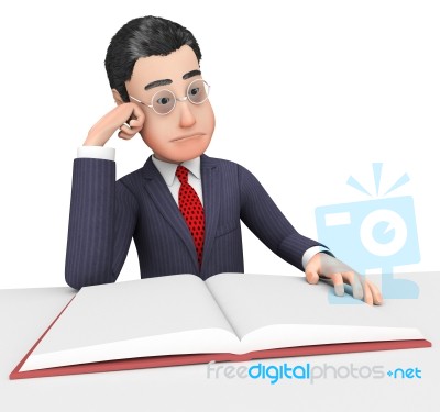 Businessman Reading Book Indicates School Reads And Corporation Stock Image