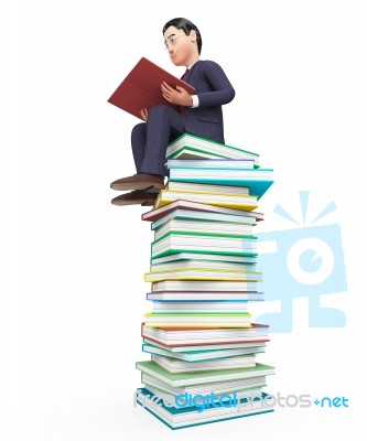 Businessman Reading Books Means Textbook Commercial And Learning… Stock Image