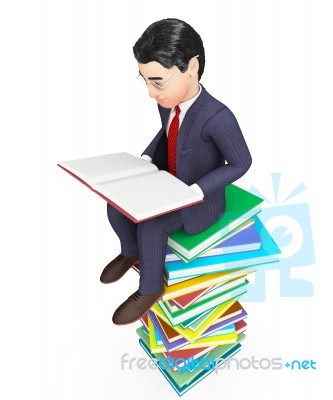 Businessman Reading Books Represents Faq Educated And Businessmen Stock Image