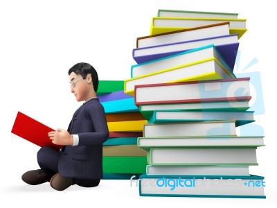 Businessman Reading Books Represents Faq Help And University Stock Image