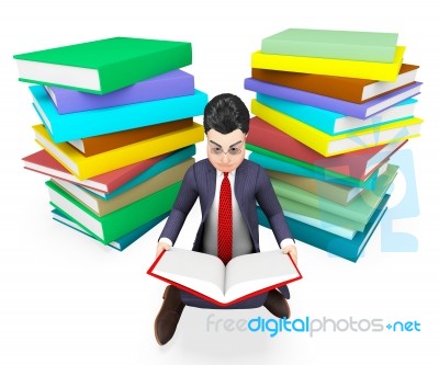 Businessman Reading Books Shows Corporate University And Assistance Stock Image