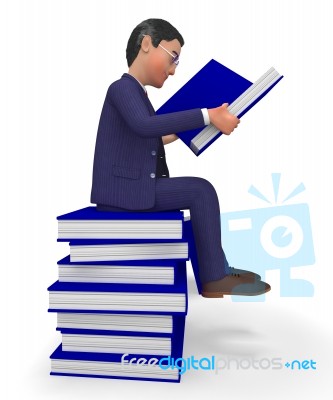 Businessman Reading Books Shows Textbook Information And Commerce Stock Image