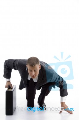 Businessman Ready To Race Stock Photo