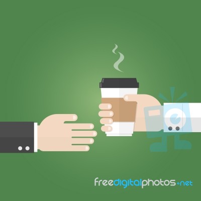 Businessman Recieve Paper Cup Of Coffee From Seller Stock Image